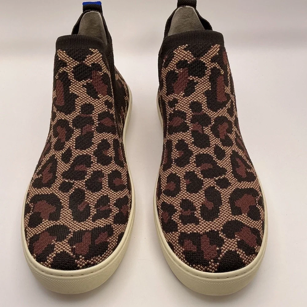 Rothys‎ The Chelsea Wildcat Leopard Print Knit Ankle Boot Sneaker Womens 10.5